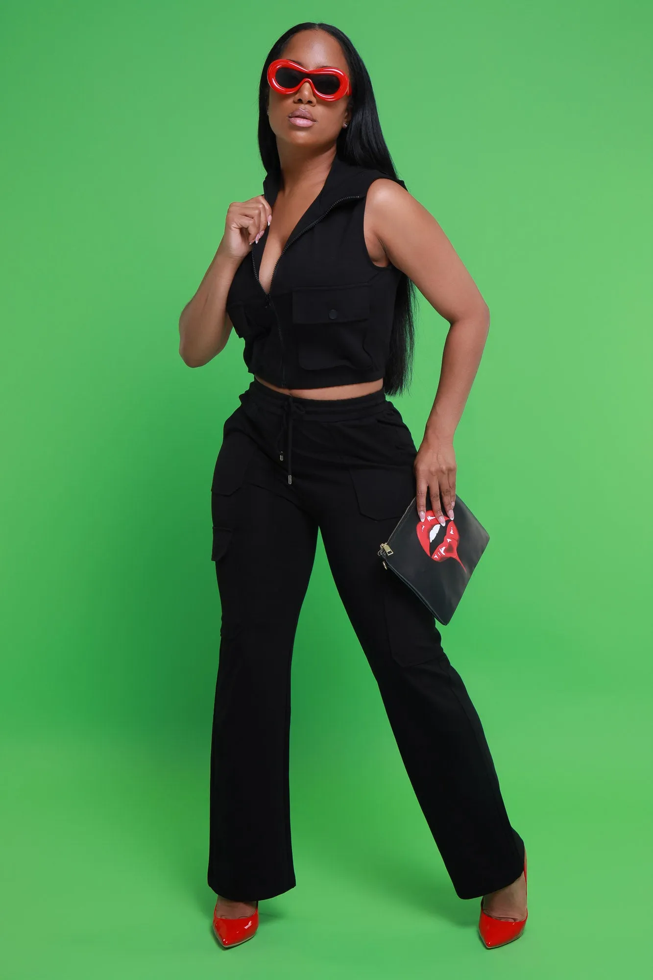 Got Plans Cargo Hooded Vest Pants Set - Black sold by Swankaposh product image thumbnail 4