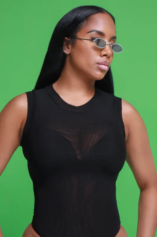 Second Look Sleeveless Mesh Bodysuit - Black sold by Swankaposh