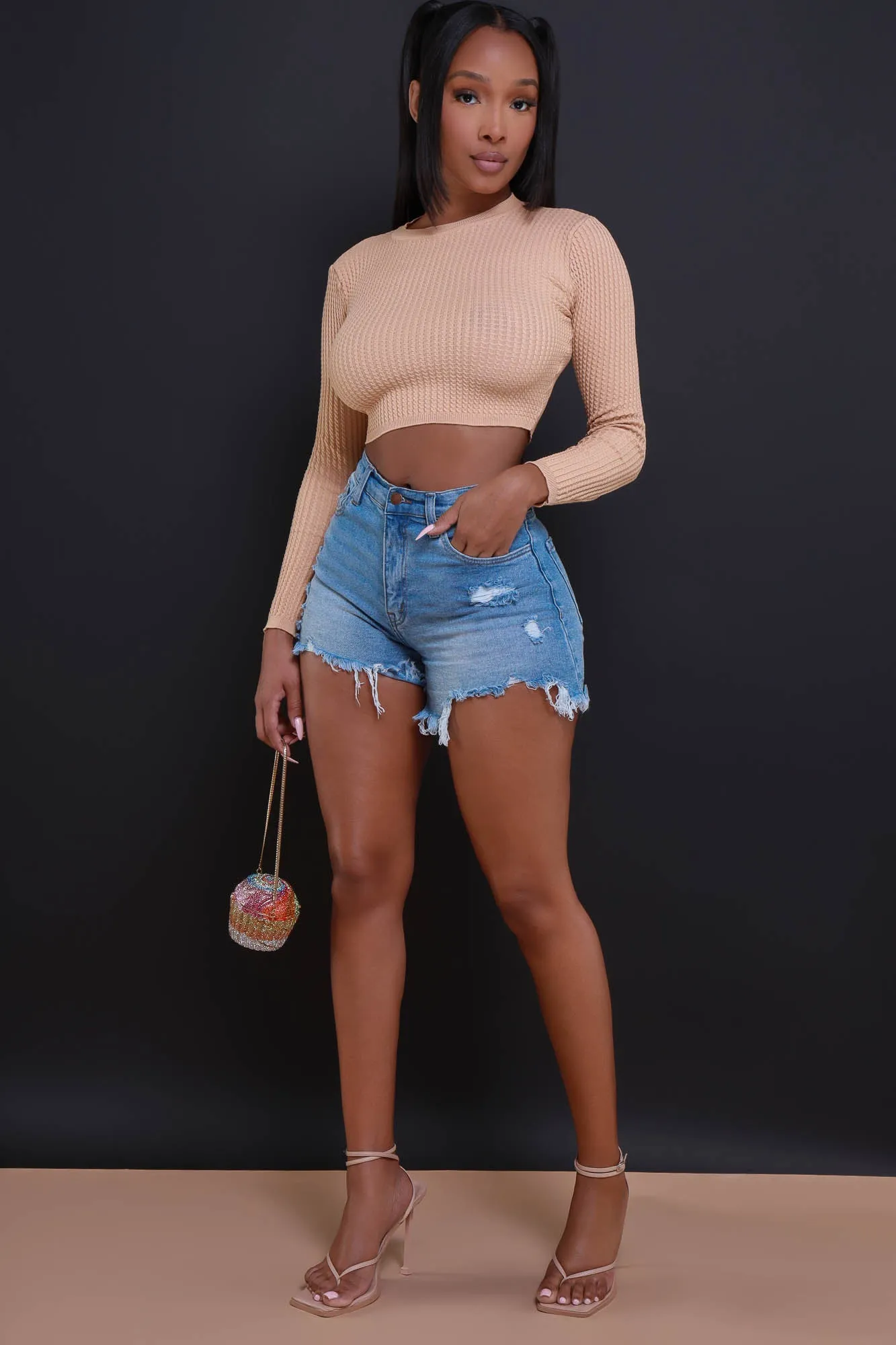 Longshot Long Sleeve Waffle Knit Crop Top - Camel sold by Swankaposh product image thumbnail 4