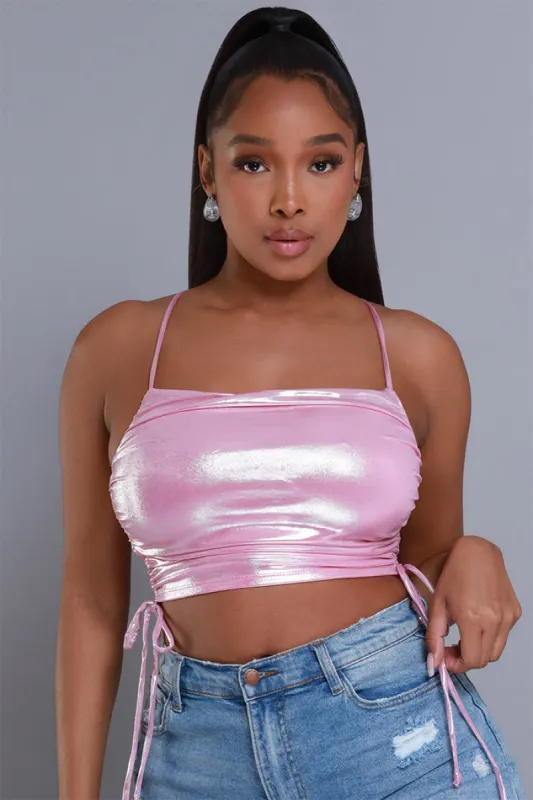 Stadium Tour Metallic Strappy Crop Top - Pink sold by Swankaposh