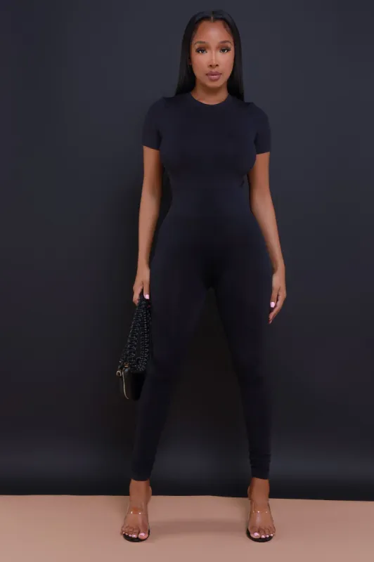 In No Time Short Sleeve Bodysuit Legging Set - Black sold by Swankaposh