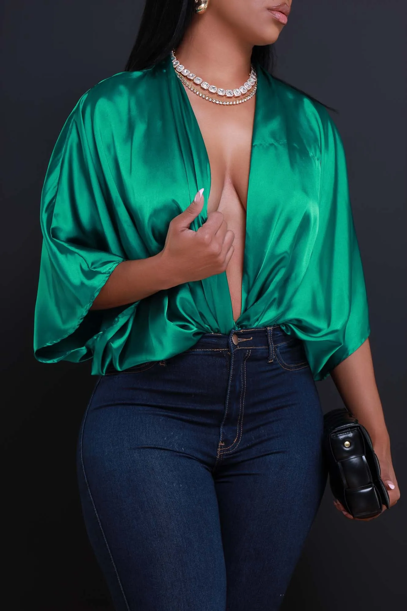 Unity Satin Draped Oversized Blouse - Kelly Green sold by Swankaposh product image thumbnail 5