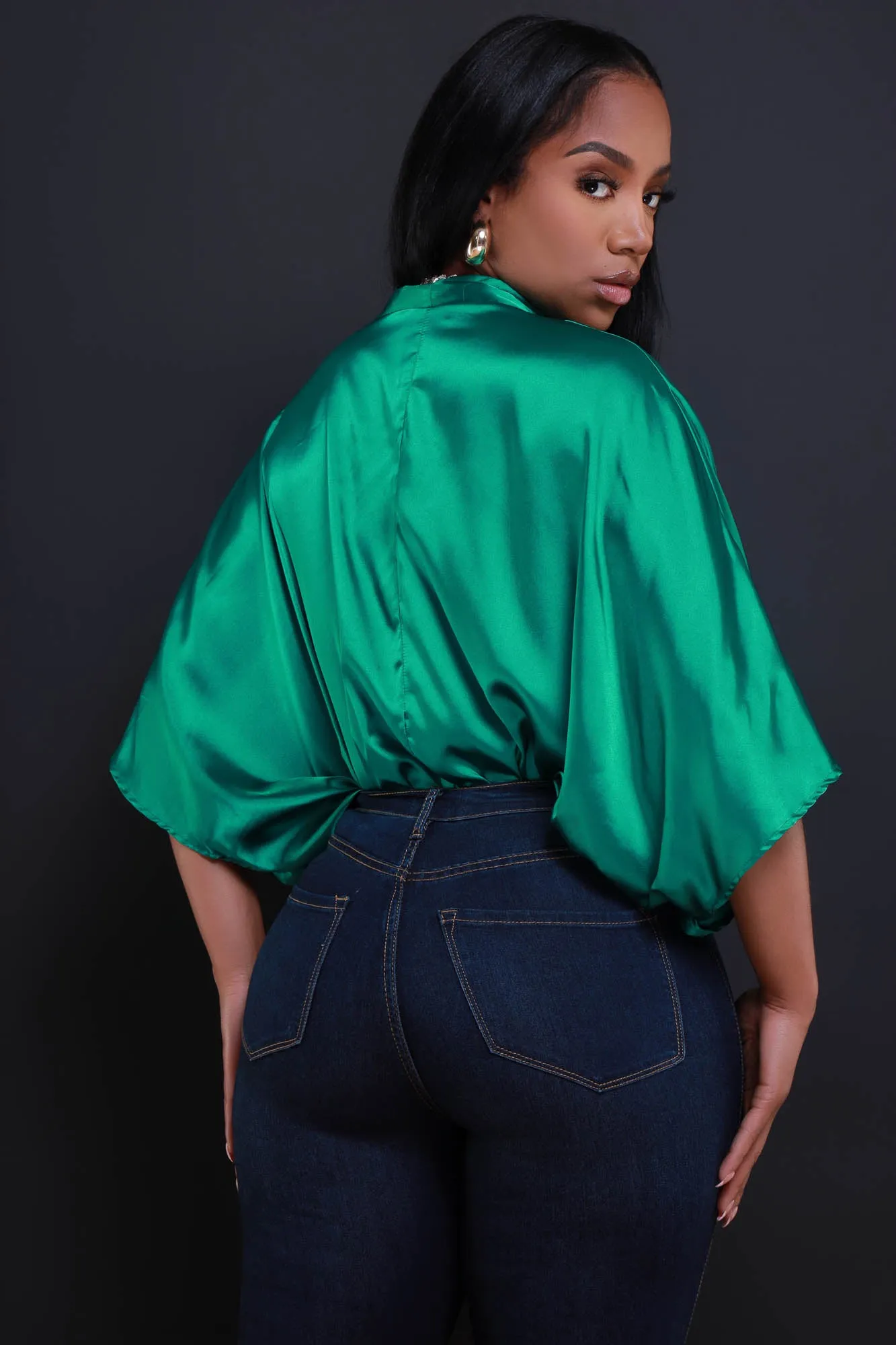Unity Satin Draped Oversized Blouse - Kelly Green sold by Swankaposh product image thumbnail 3