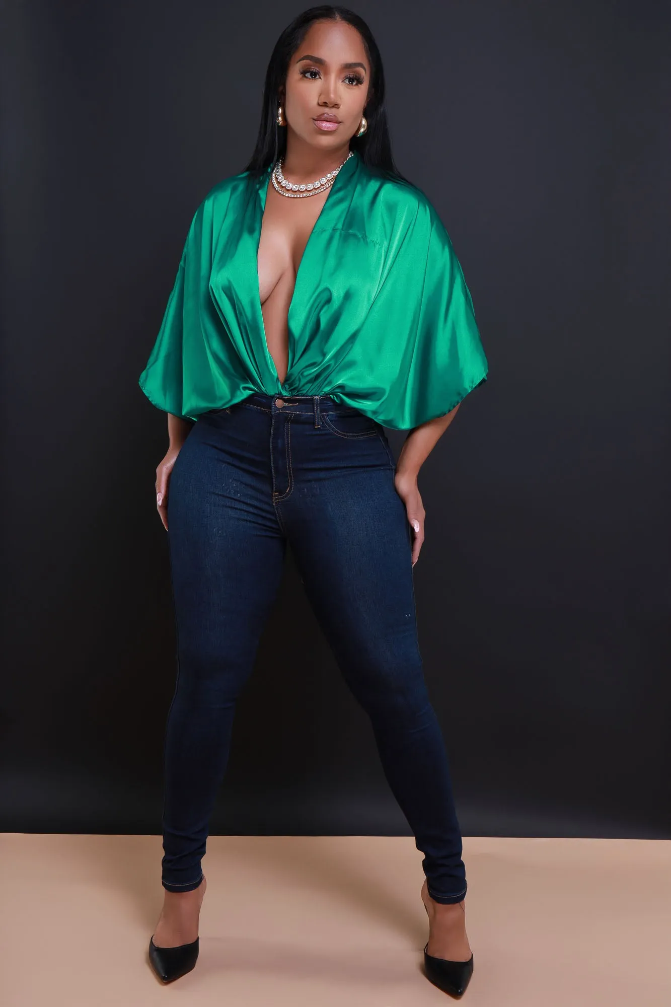 Unity Satin Draped Oversized Blouse - Kelly Green sold by Swankaposh product image thumbnail 2
