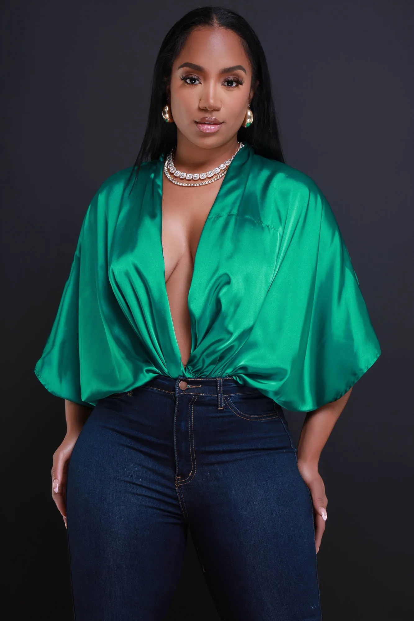 Unity Satin Draped Oversized Blouse - Kelly Green sold by Swankaposh