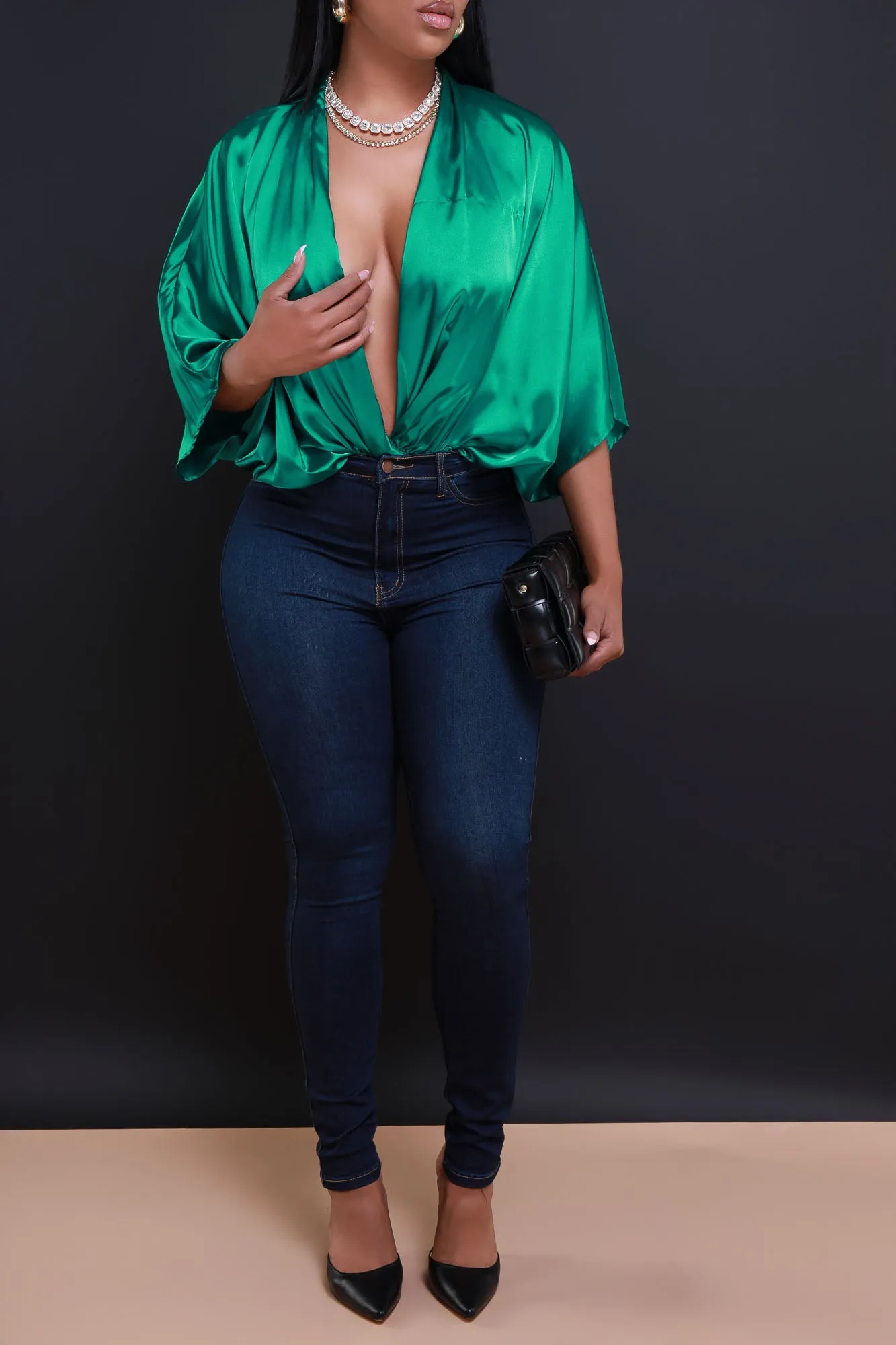 Unity Satin Draped Oversized Blouse - Kelly Green sold by Swankaposh product image thumbnail 4
