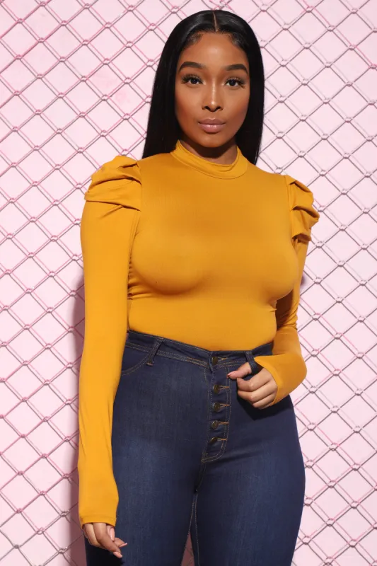 Emma Power Shoulder Bodysuit - Mustard sold by Swankaposh