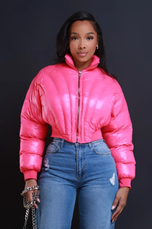 Crash Out Cropped Puffer Coat - Pink sold by Swankaposh