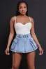 Say Sorry High Rise Cargo Denim Skort - Light Wash sold by Swankaposh