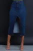 Over My Head High Rise Denim Midi Skirt - Dark Wash sold by Swankaposh