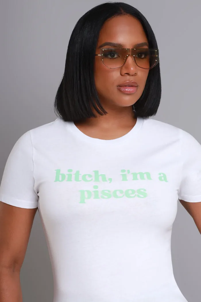 Pisces Season Graphic Print T-Shirt - White/Aqua sold by Swankaposh