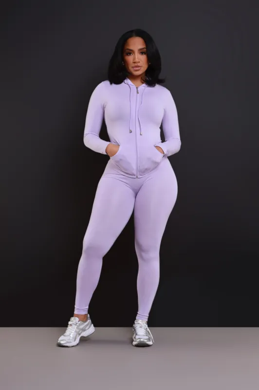 Just Vibing Seamless Zip Up Legging Set - Lilac sold by Swankaposh