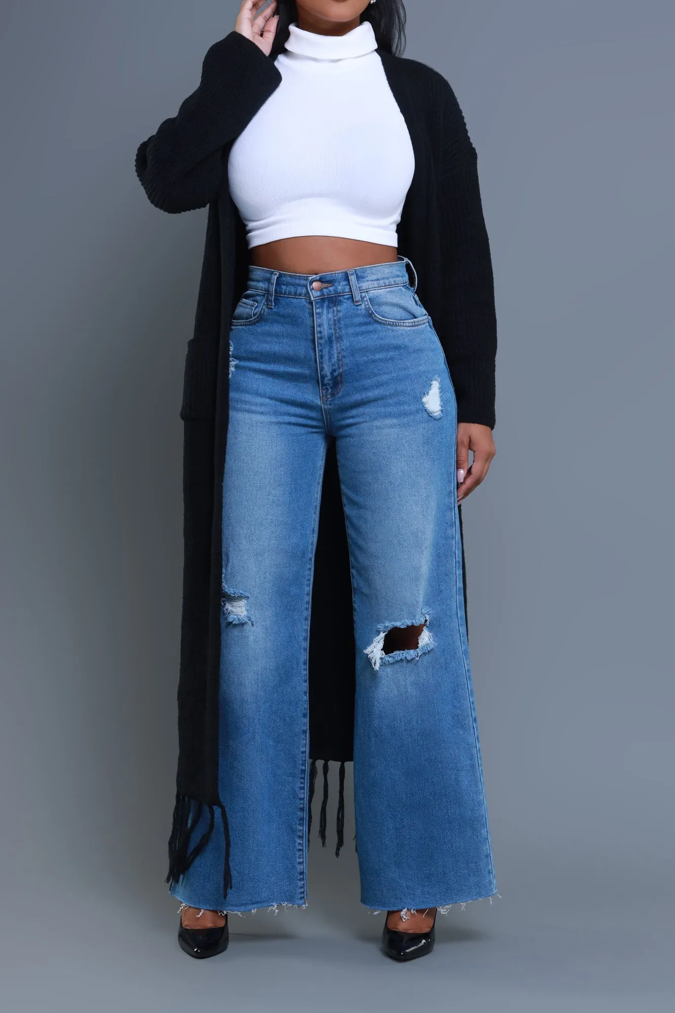 Twin Flame Longline Fringe Cardigan - Black sold by Swankaposh product image thumbnail 5