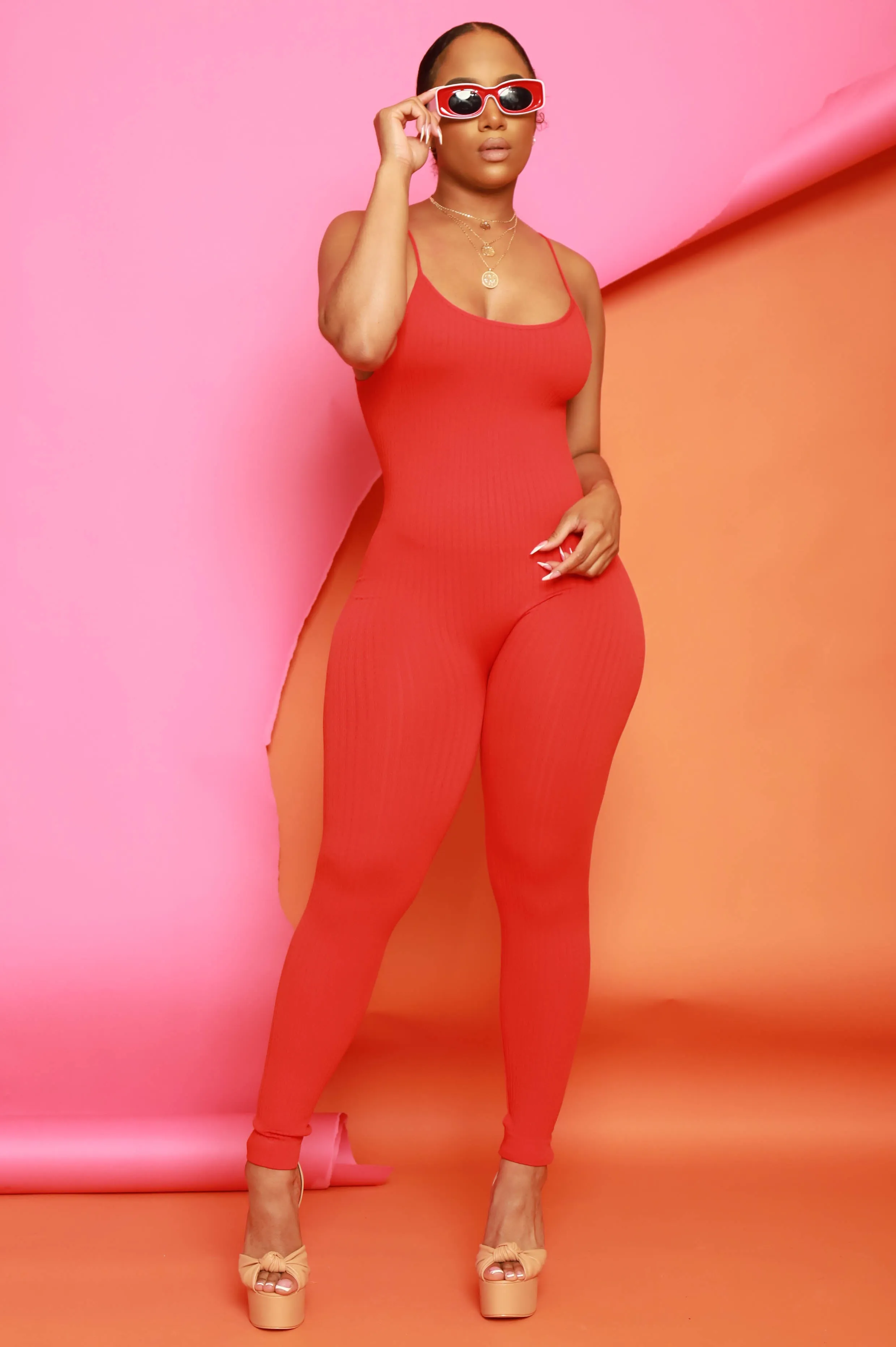 Body Heat Ribbed Seamless Jumpsuit - Red sold by Swankaposh product image thumbnail 2