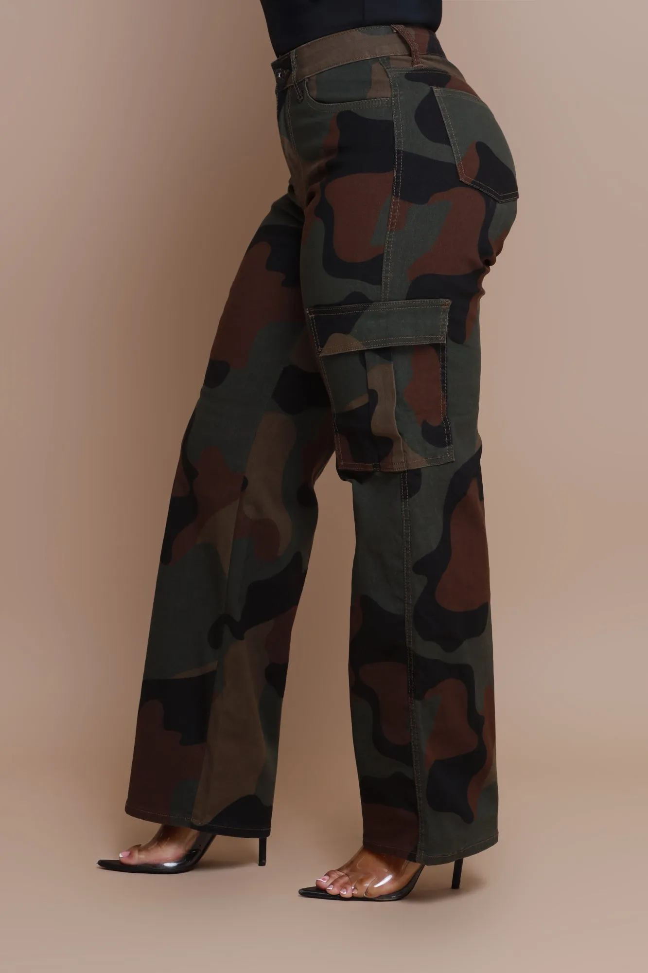Left, Right, Left High Rise Cargo Jeans - Olive Camouflage sold by Swankaposh product image thumbnail 4