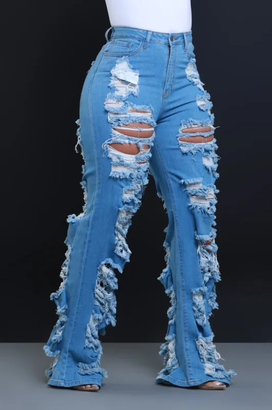 In Too Deep Ultra Distressed Bootcut Jeans - Medium Wash sold by Swankaposh