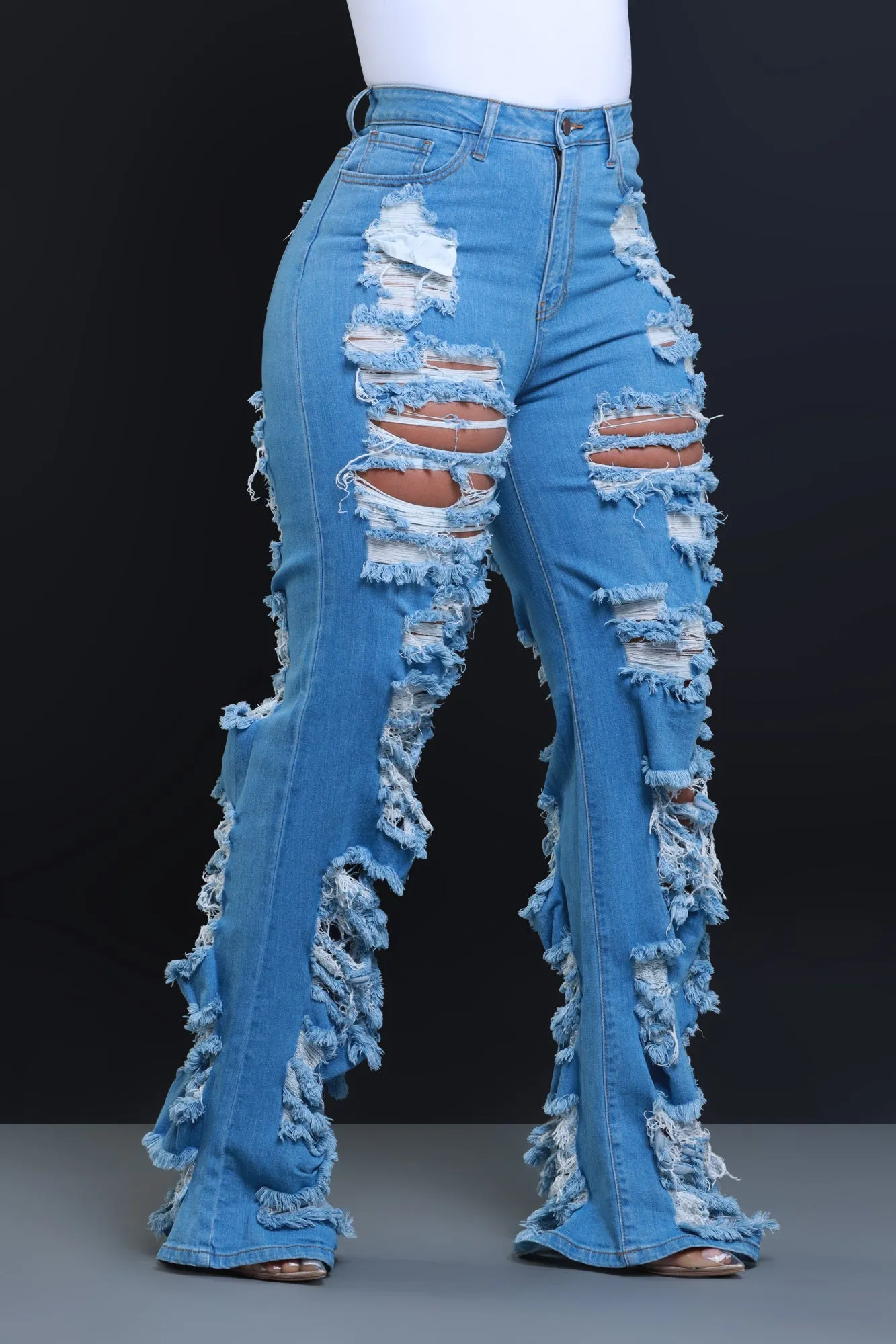 In Too Deep Ultra Distressed Bootcut Jeans - Medium Wash sold by Swankaposh