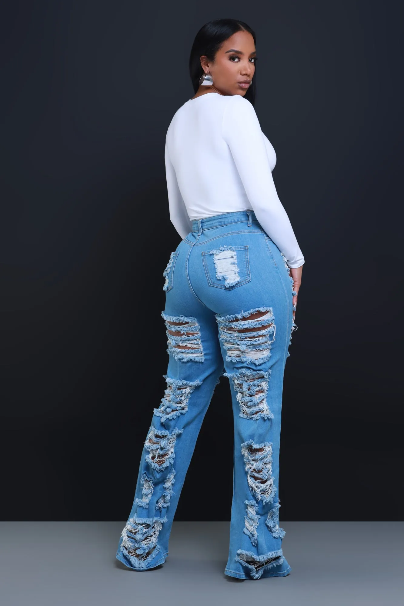 In Too Deep Ultra Distressed Bootcut Jeans - Medium Wash sold by Swankaposh product image thumbnail 4
