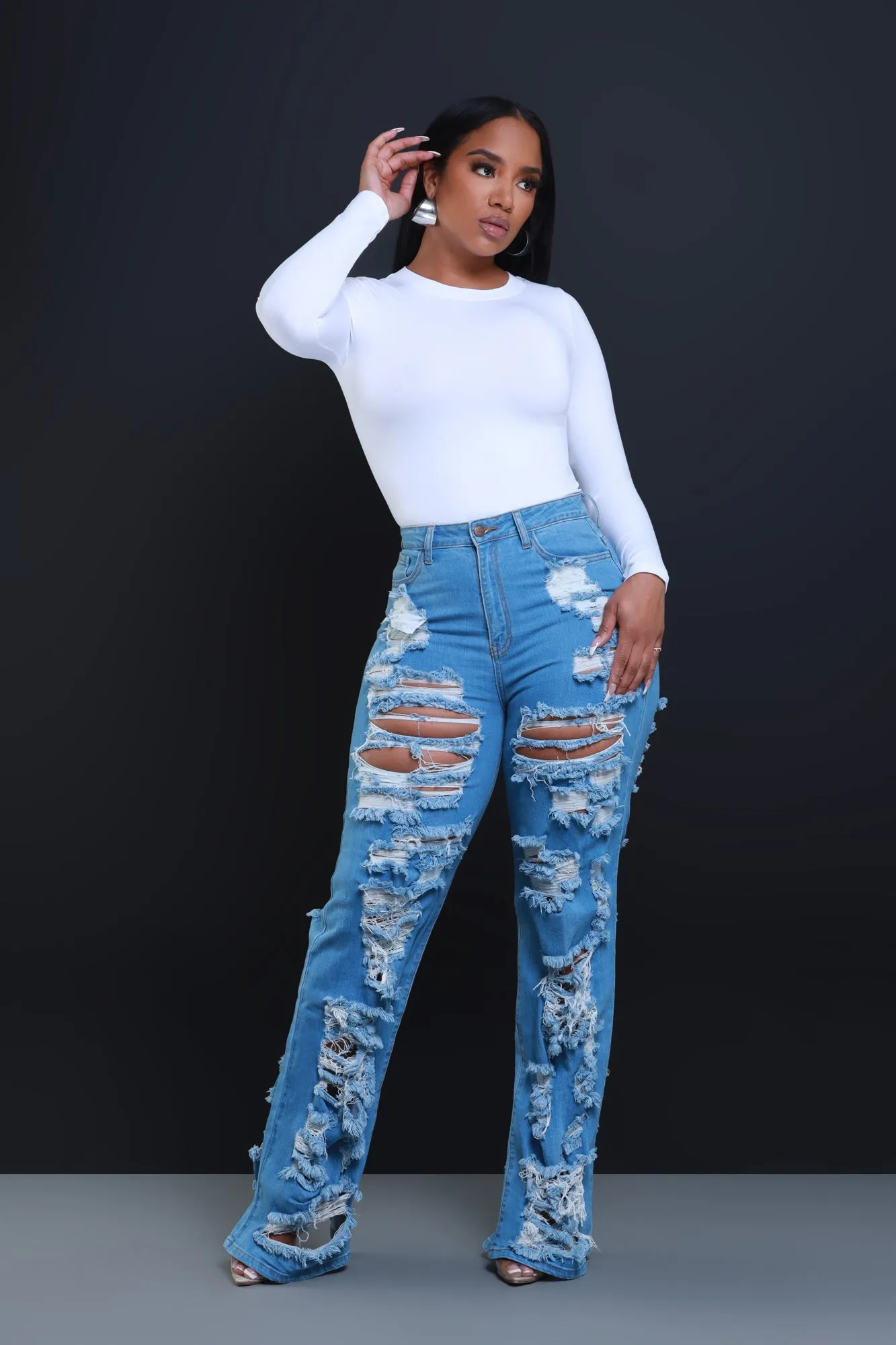 In Too Deep Ultra Distressed Bootcut Jeans - Medium Wash sold by Swankaposh product image thumbnail 3