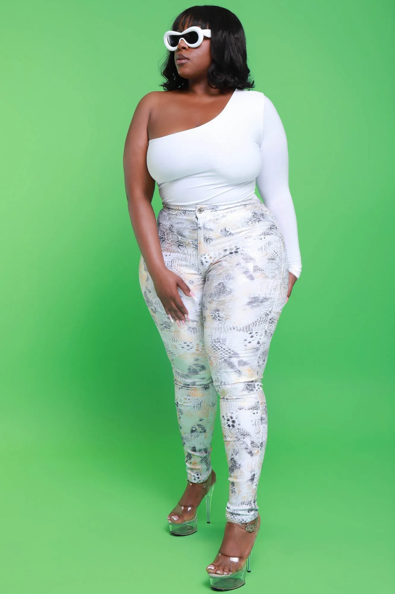 $15.99 Wildest Dreams Metallic Snakeskin Skinny Pants - Silver sold by Swankaposh product image thumbnail 3