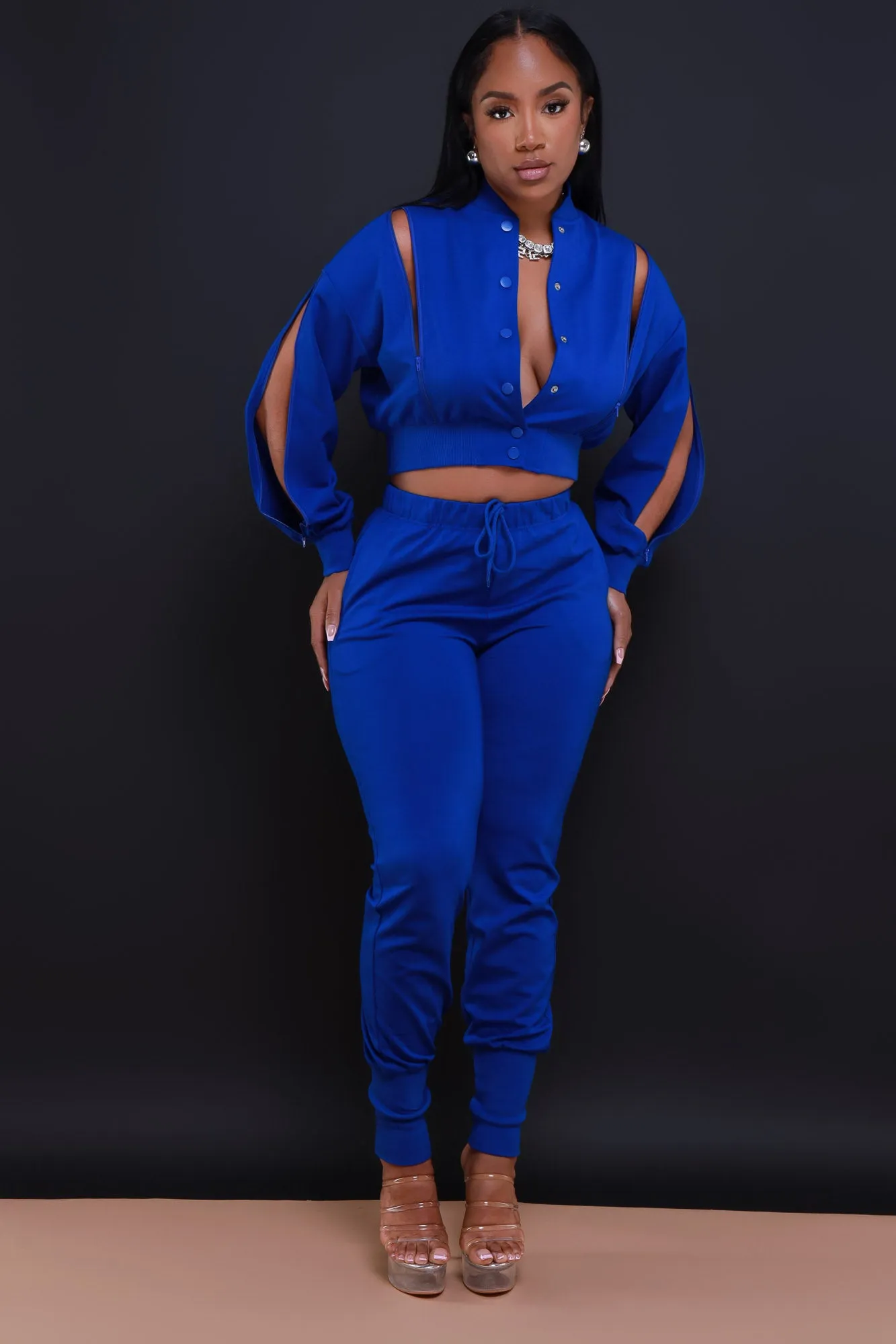 Top Priority Zippered Cropped Jogger Set - Royal Blue sold by Swankaposh product image thumbnail 5