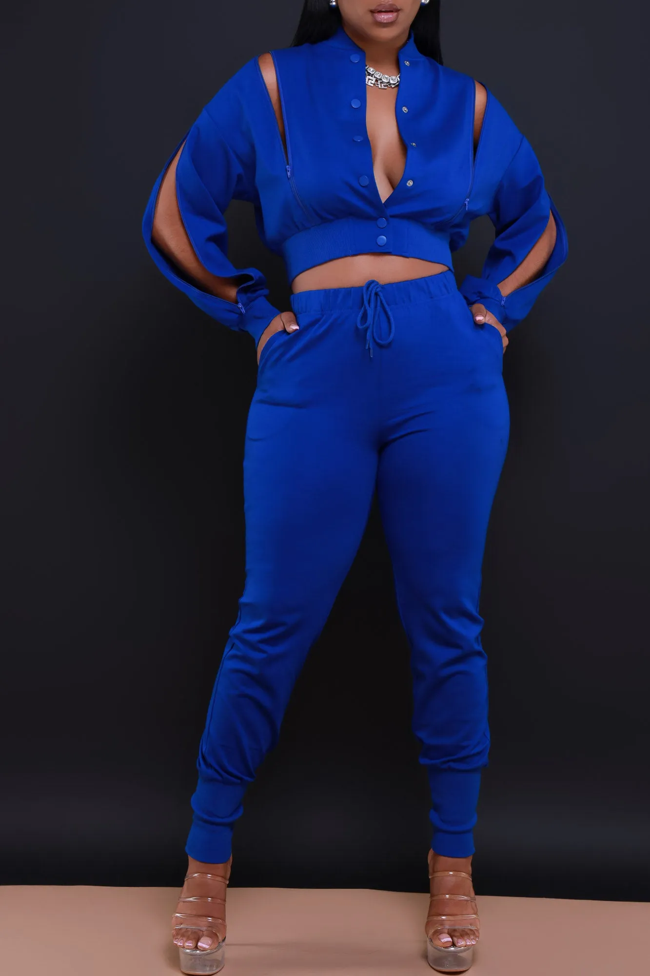 Top Priority Zippered Cropped Jogger Set - Royal Blue sold by Swankaposh product image thumbnail 2