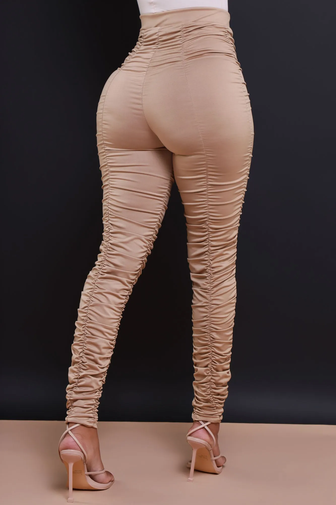Be Honest Ruched High Waist Pants - Champagne Stretch Leggings sold by Swankaposh product image thumbnail 2
