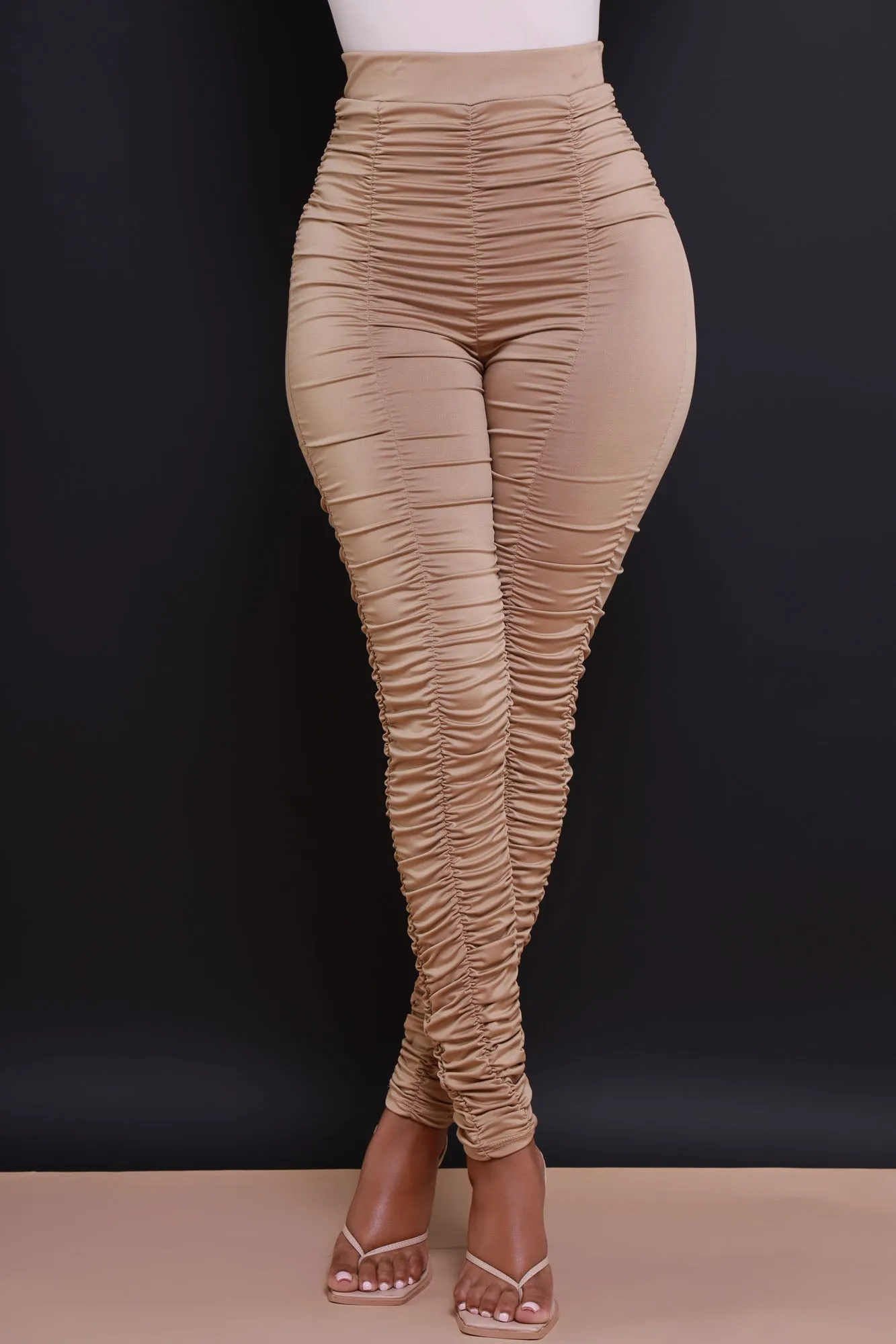 Be Honest Ruched High Waist Pants - Champagne Stretch Leggings sold by Swankaposh product image thumbnail 3