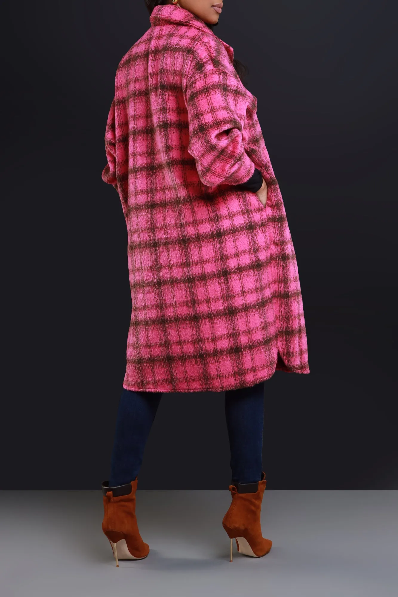 Stick With Me Oversized Flannel Coat - Pink sold by Swankaposh product image thumbnail 3