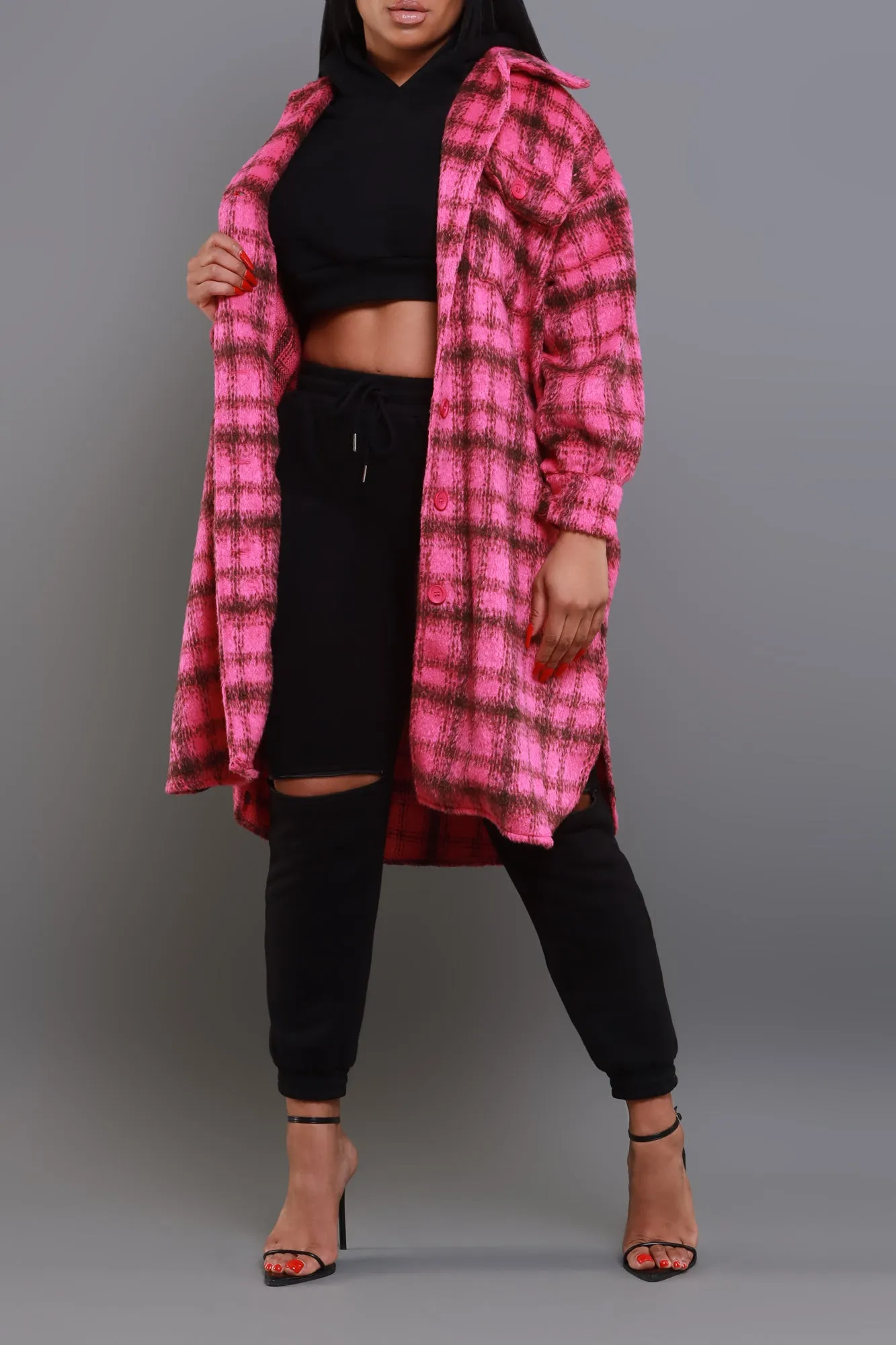 Stick With Me Oversized Flannel Coat - Pink sold by Swankaposh product image thumbnail 5