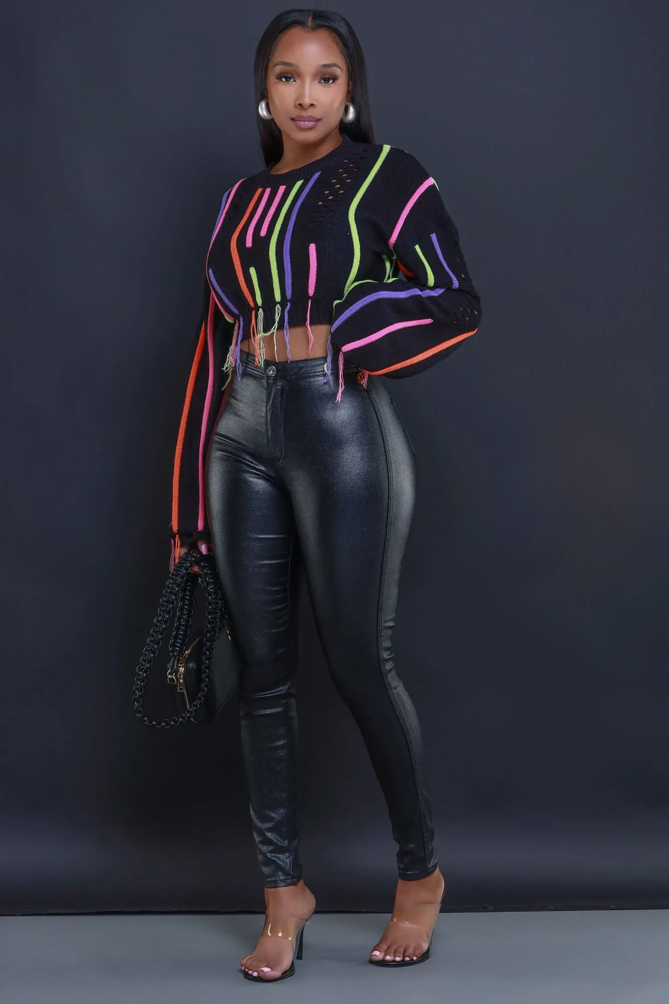 Loose Ends Knit Cropped Sweater - Black sold by Swankaposh product image thumbnail 4