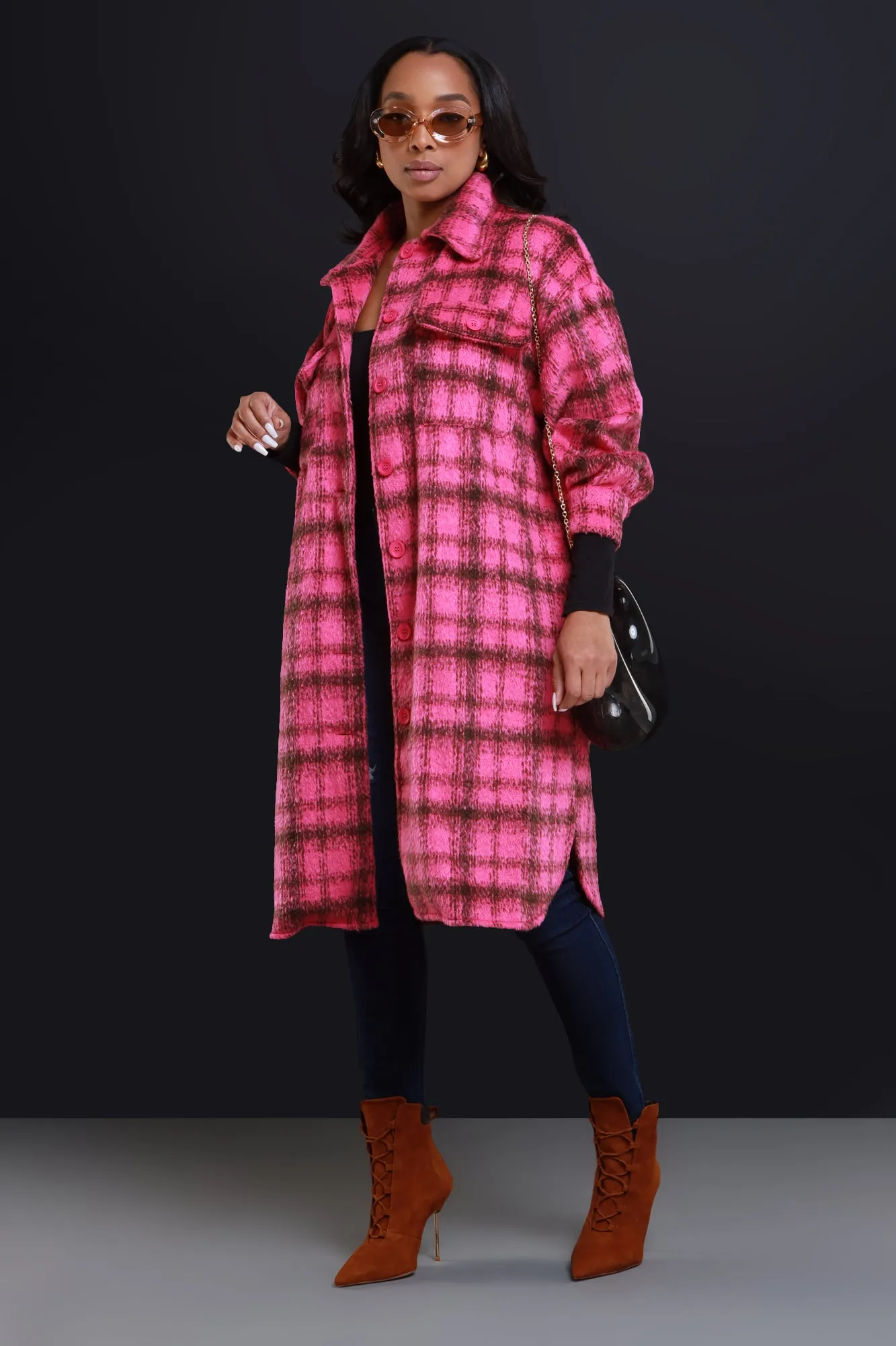 Stick With Me Oversized Flannel Coat - Pink sold by Swankaposh product image thumbnail 2