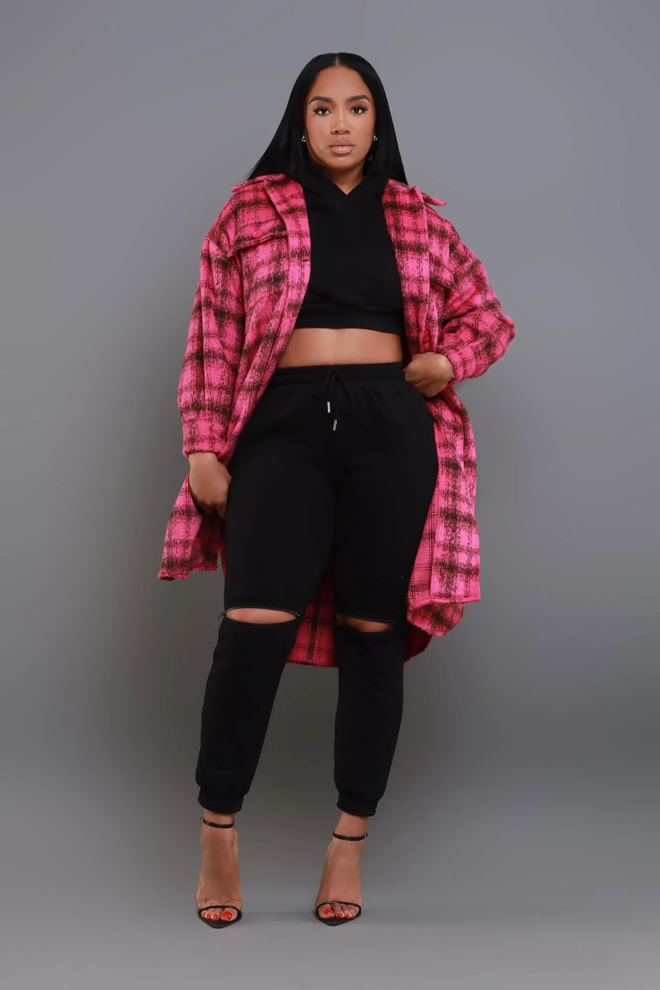 Stick With Me Oversized Flannel Coat - Pink sold by Swankaposh product image thumbnail 4