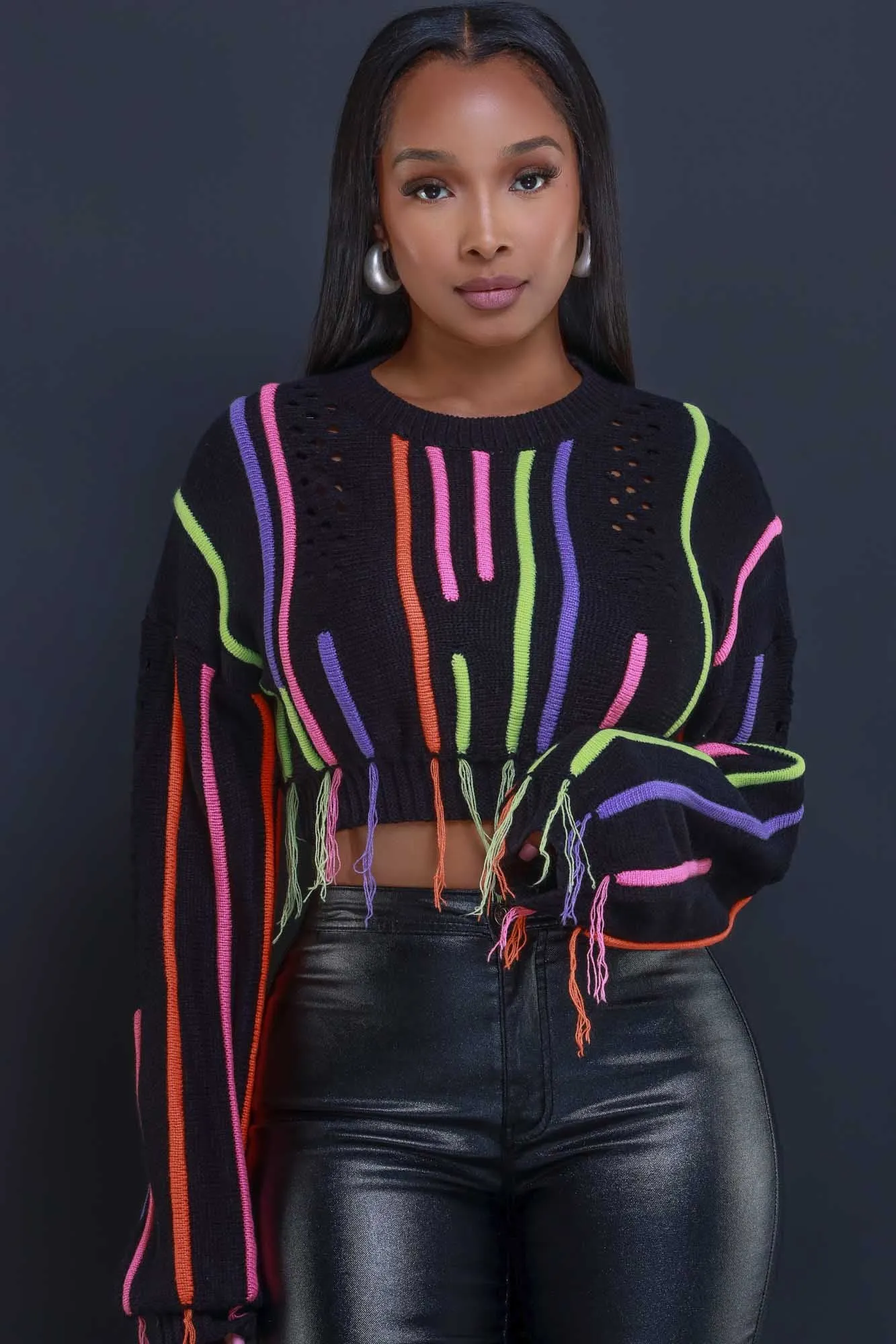 Loose Ends Knit Cropped Sweater - Black sold by Swankaposh product image thumbnail 5