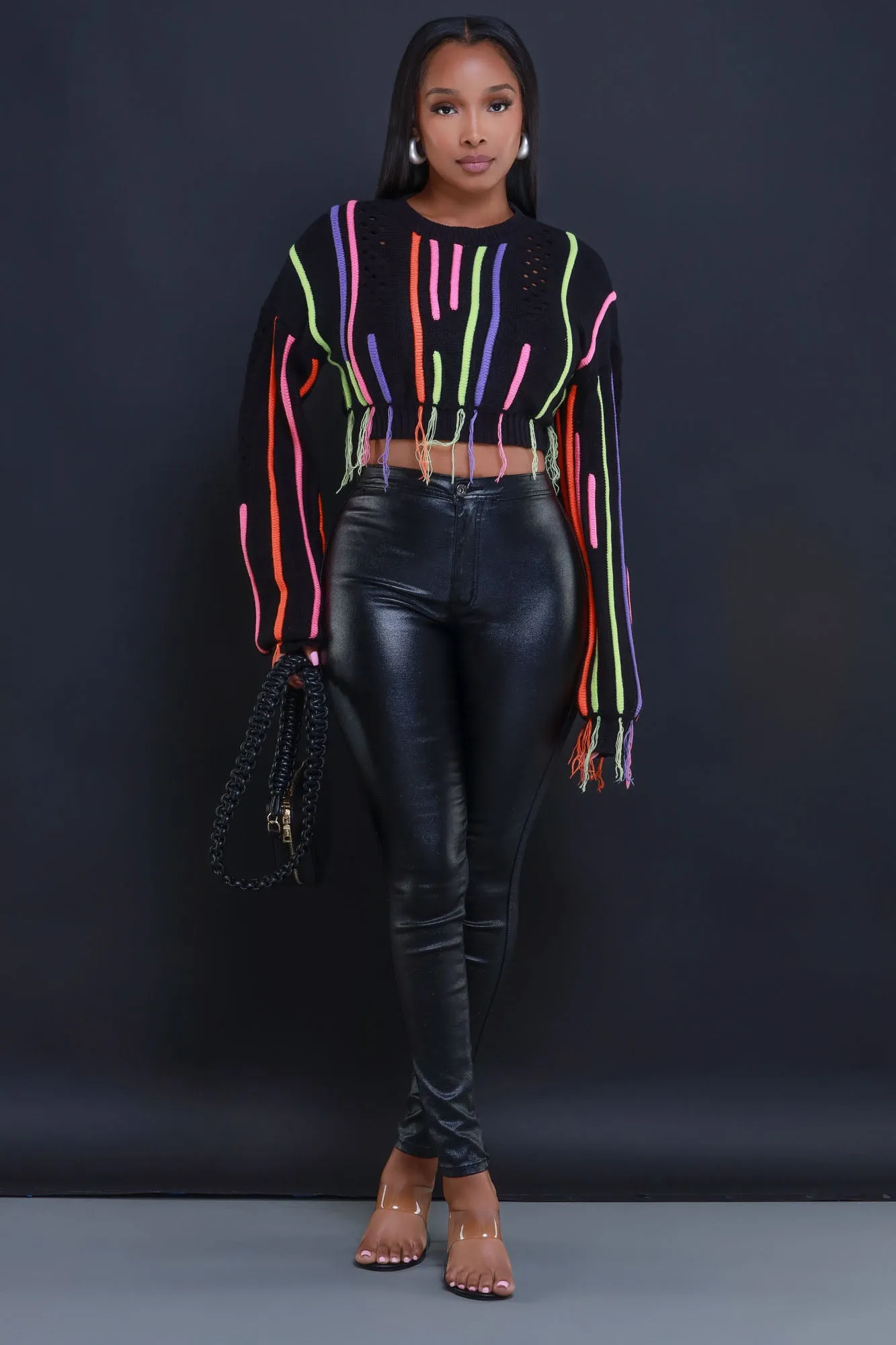 Loose Ends Knit Cropped Sweater - Black sold by Swankaposh product image thumbnail 2