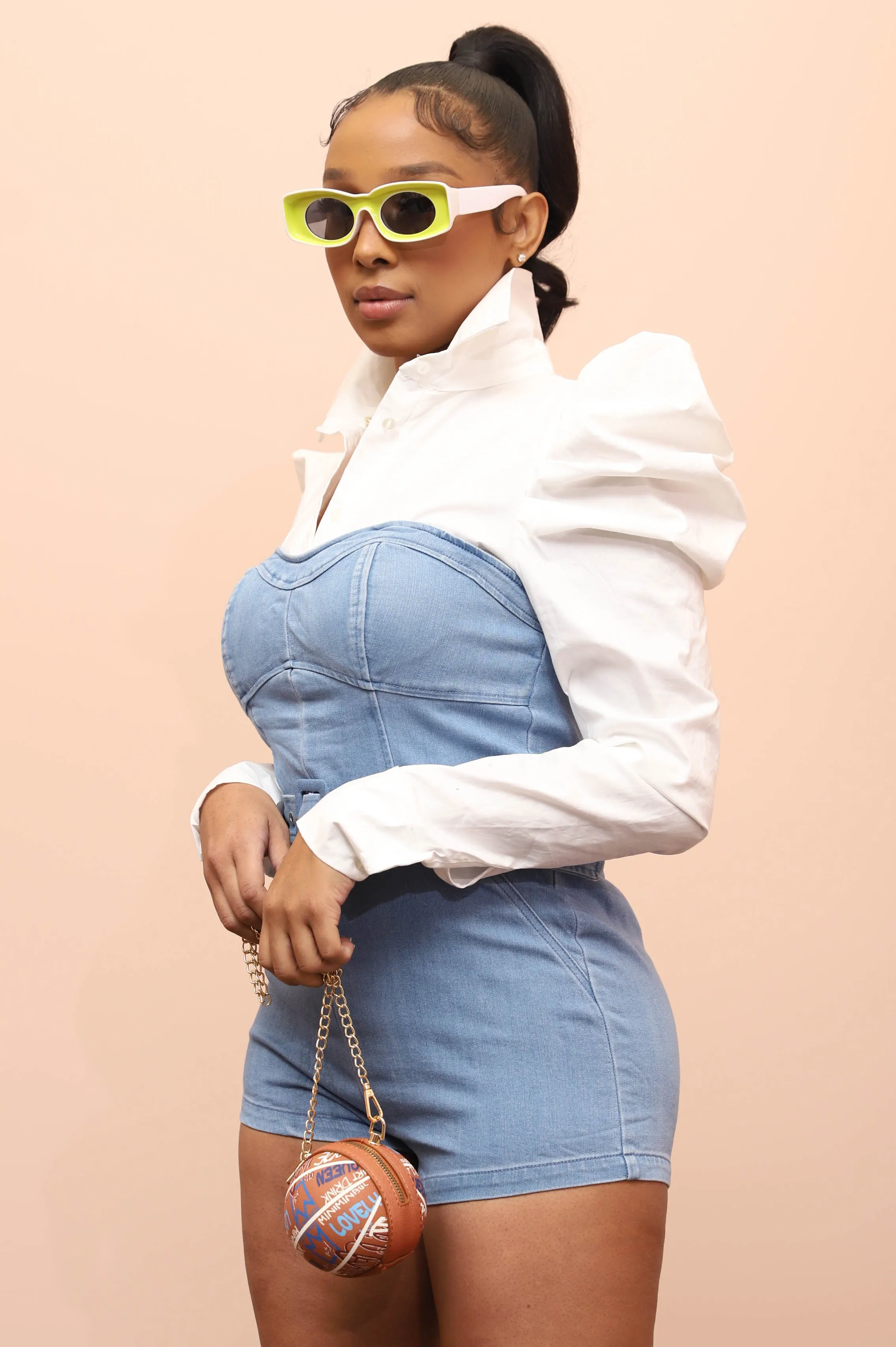 Road Map Strapless Denim Romper - Medium Wash sold by Swankaposh product image thumbnail 3