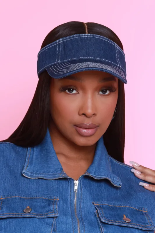 Time Stamp Denim Sun Visor - Dark Wash sold by Swankaposh