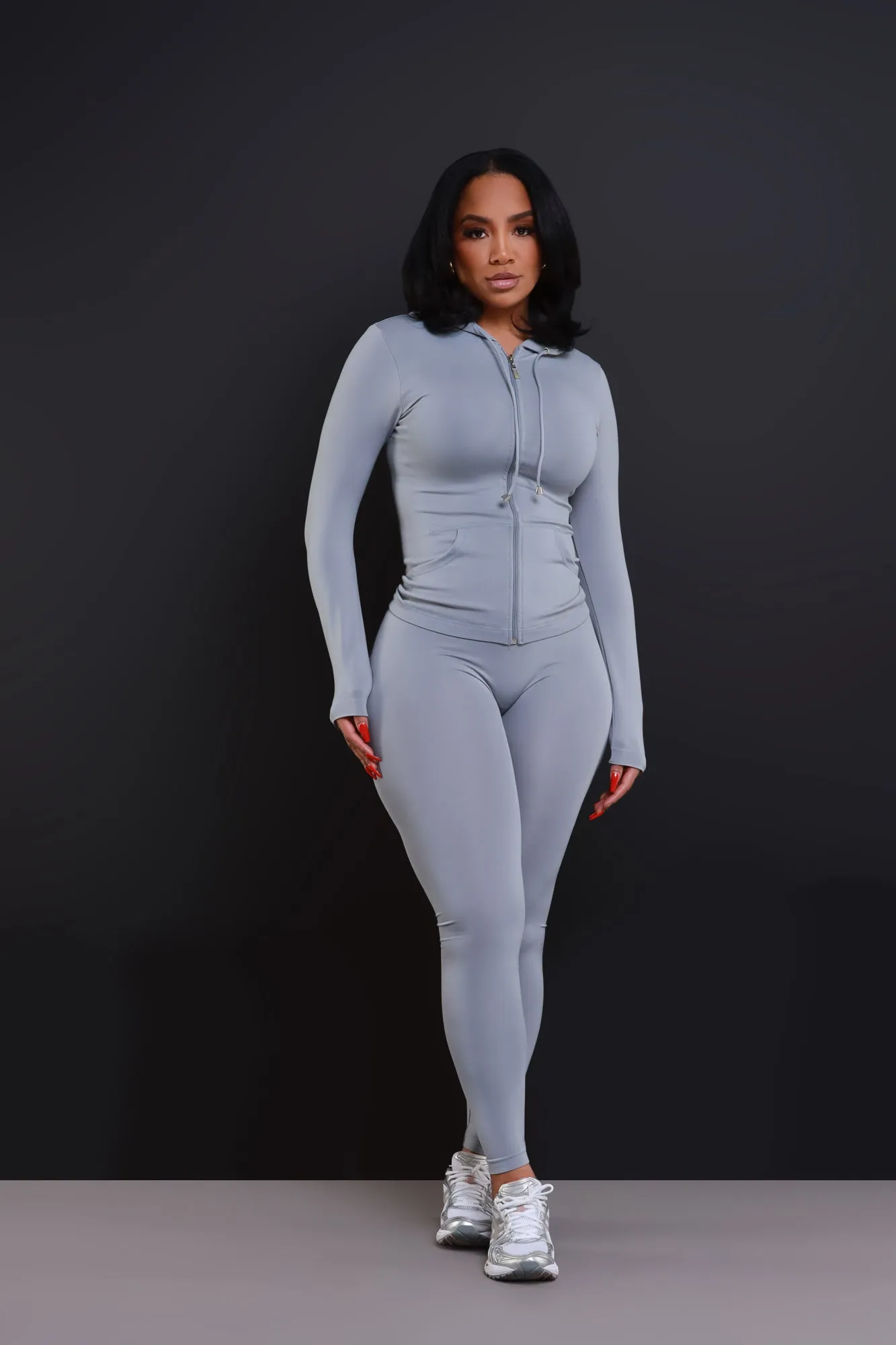 Just Vibing. Seamless Zip Up Legging Set - Grey sold by Swankaposh