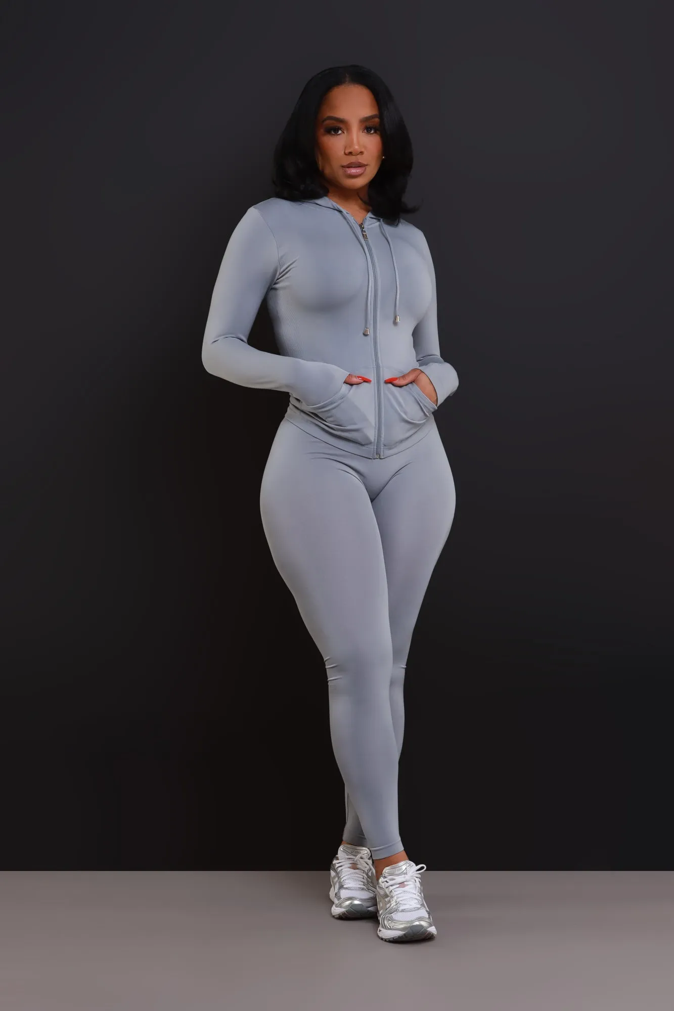 Just Vibing. Seamless Zip Up Legging Set - Grey sold by Swankaposh product image thumbnail 4
