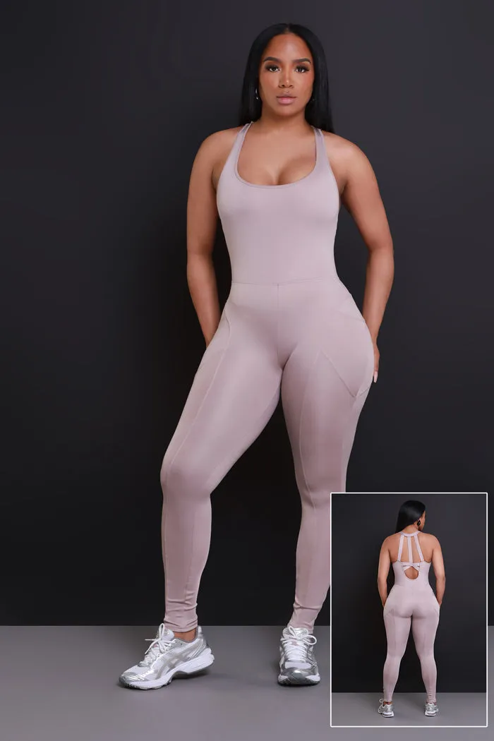 Not Guilty NUW Sleeveless Cross Back Jumpsuit - Mocha sold by Swankaposh