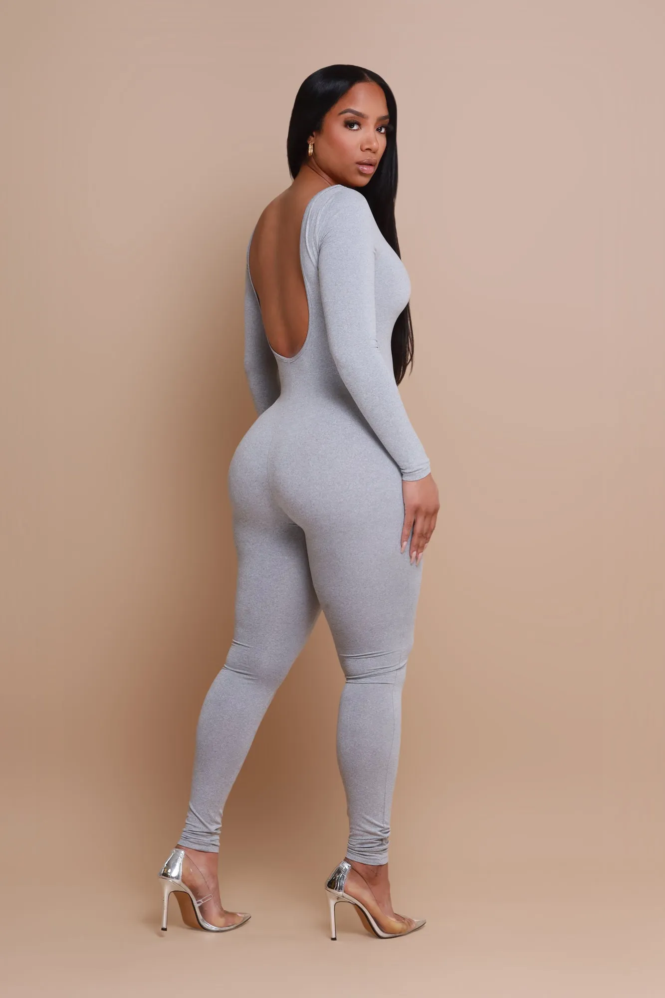 Big Reveal Open Back Jumpsuit - Heather Grey sold by Swankaposh product image thumbnail 2