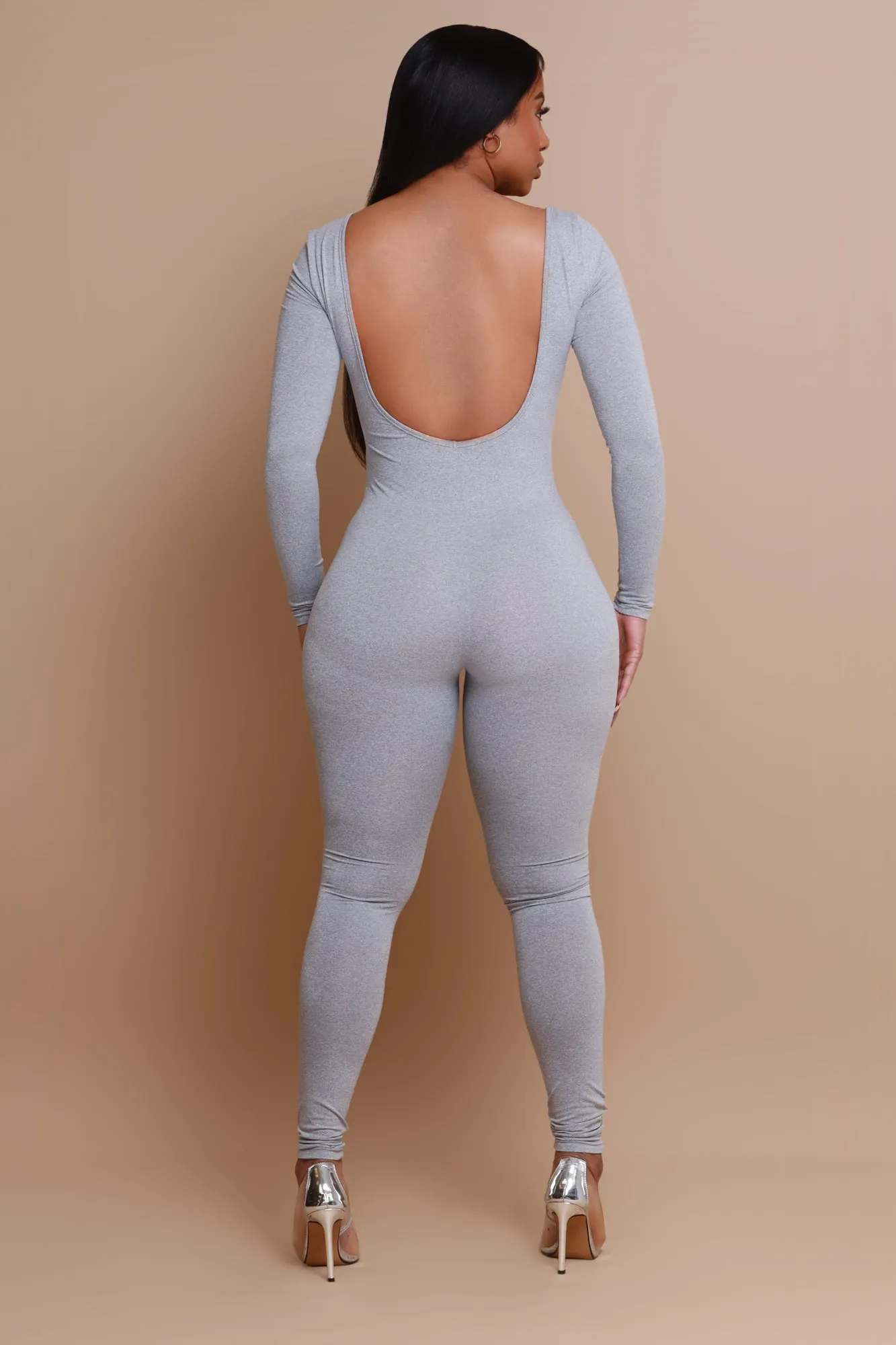 Big Reveal Open Back Jumpsuit - Heather Grey sold by Swankaposh product image thumbnail 4