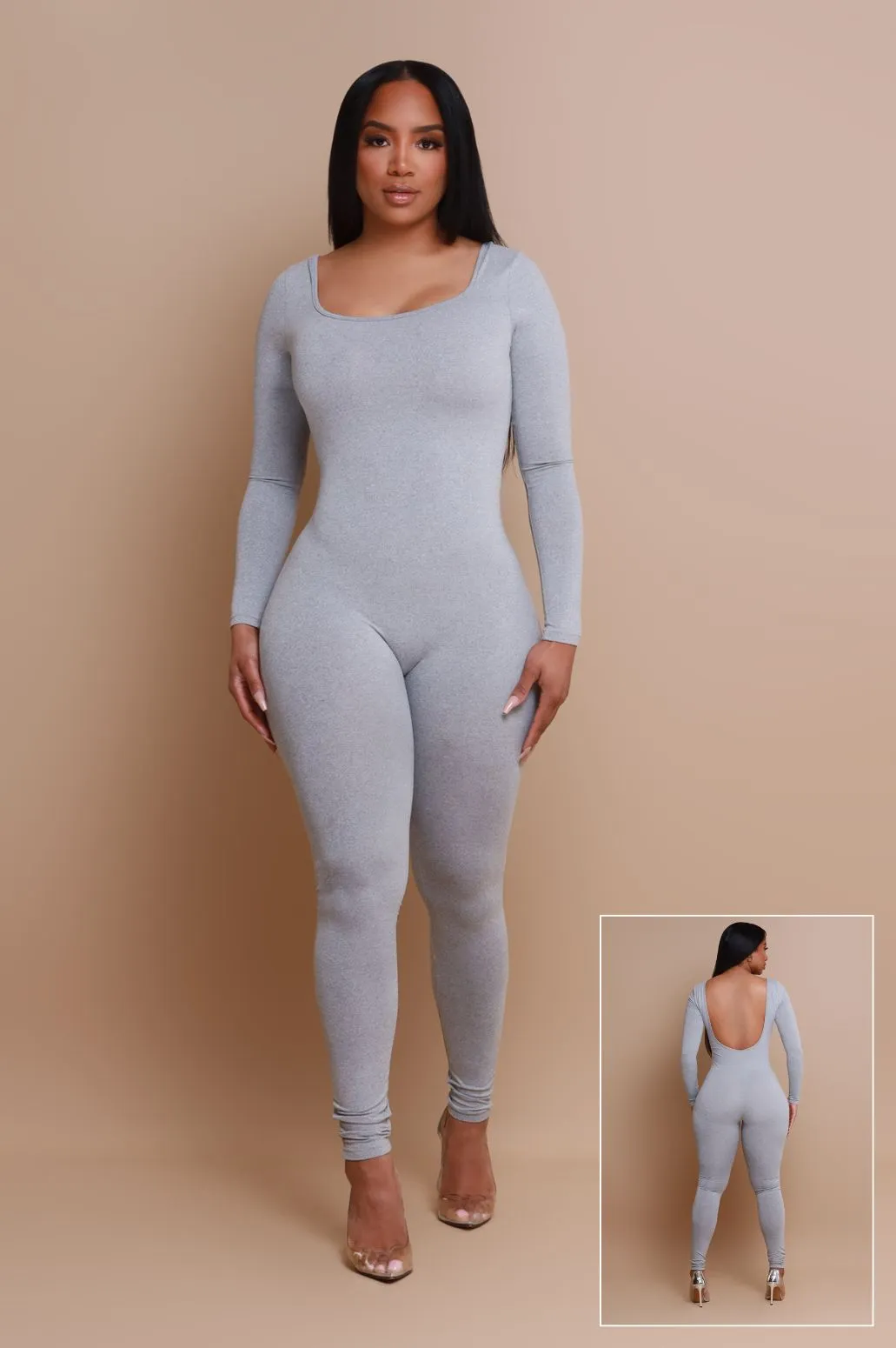 Big Reveal Open Back Jumpsuit - Heather Grey sold by Swankaposh