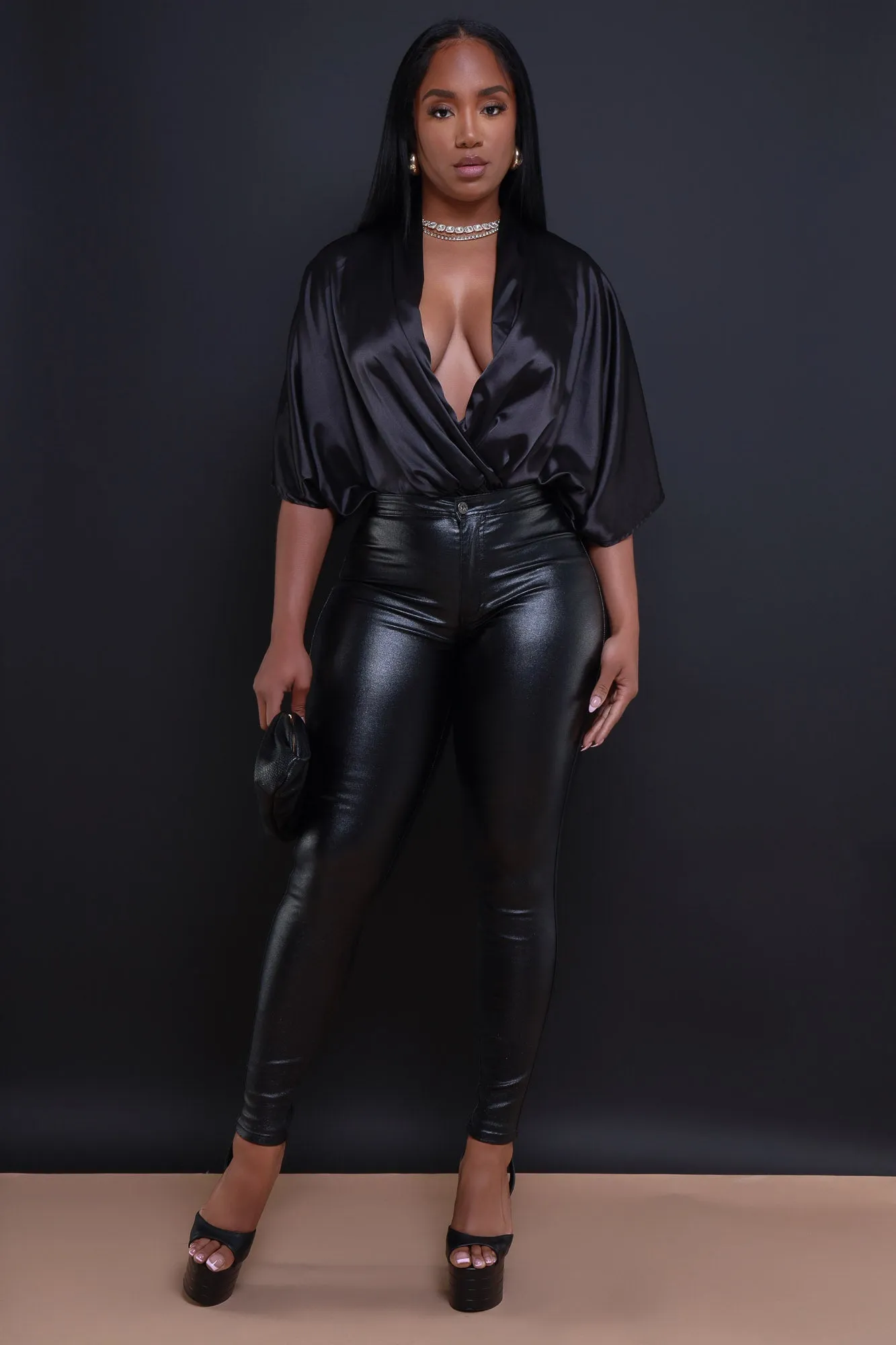 Unity Satin Draped Oversized Blouse - Black sold by Swankaposh product image thumbnail 2