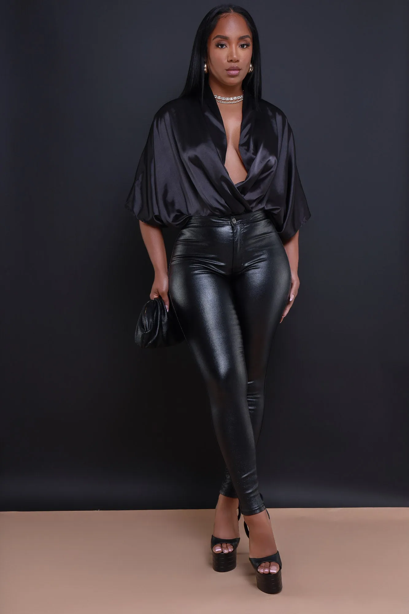 Unity Satin Draped Oversized Blouse - Black sold by Swankaposh product image thumbnail 5