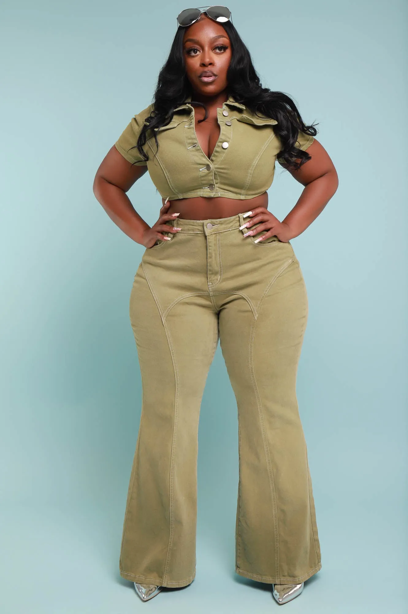 On The Daily Cropped Button Up Top - Olive sold by Swankaposh product image thumbnail 2