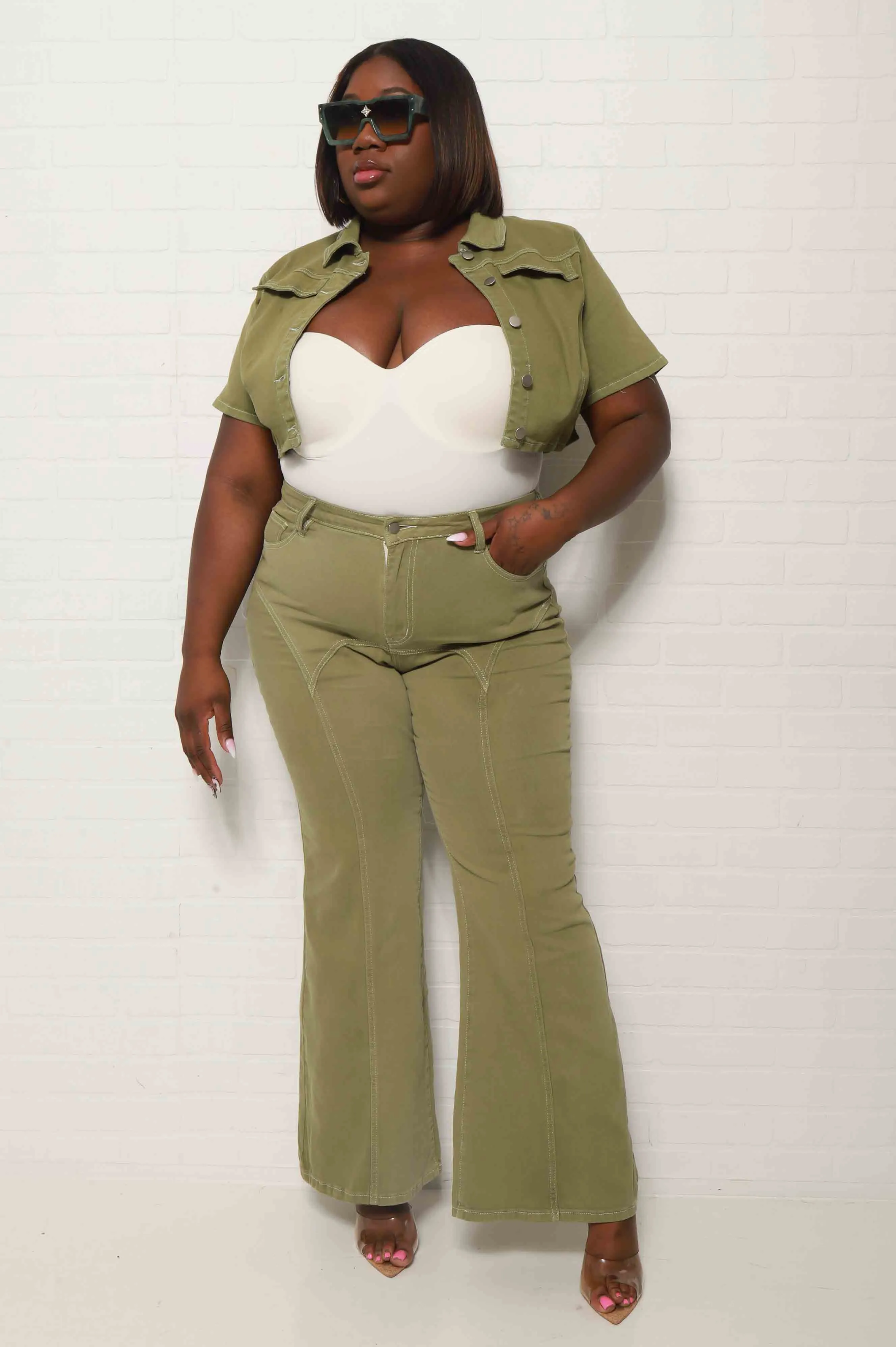 On The Daily Cropped Button Up Top - Olive sold by Swankaposh product image thumbnail 5