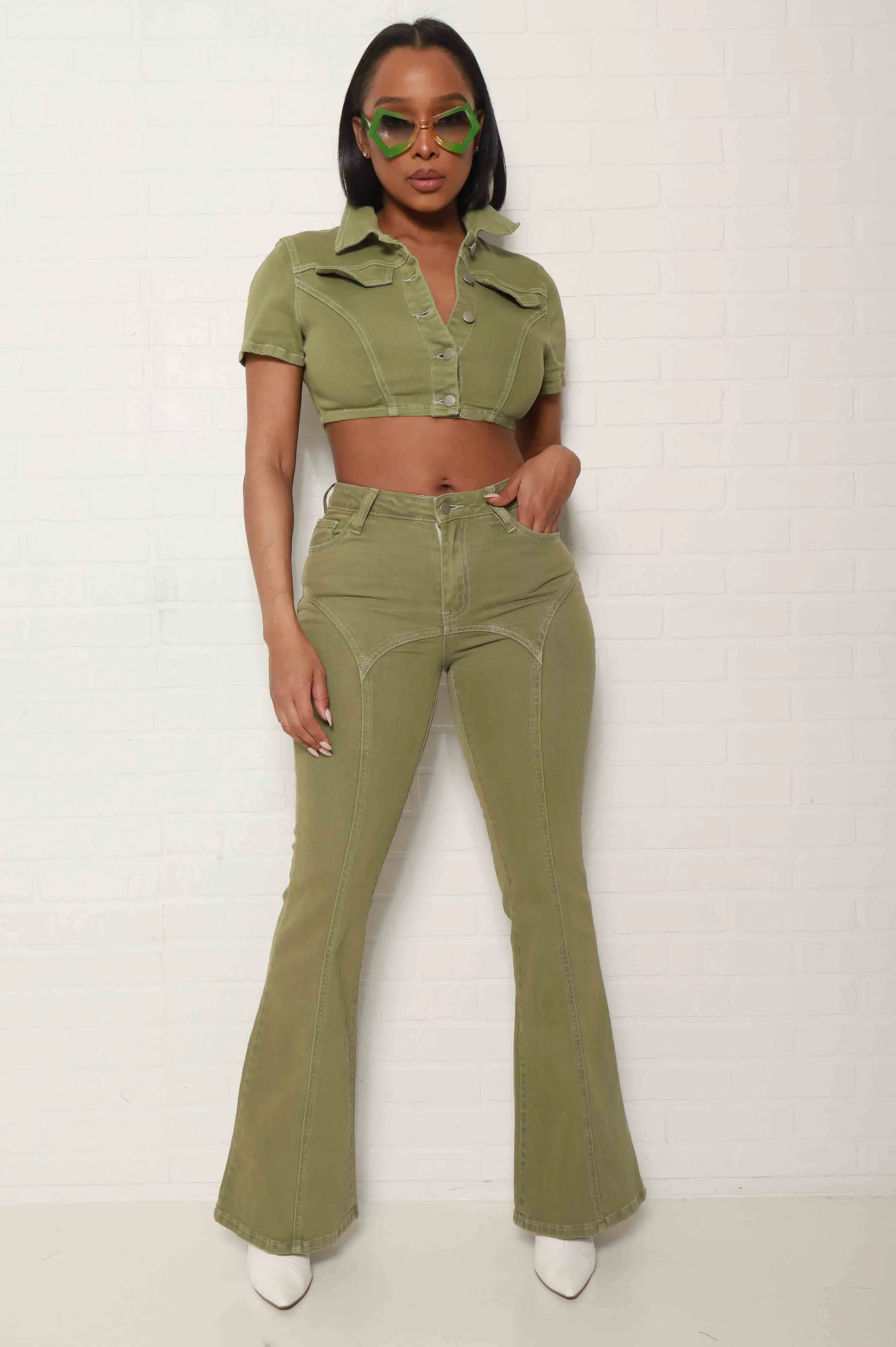 On The Daily Cropped Button Up Top - Olive sold by Swankaposh product image thumbnail 3
