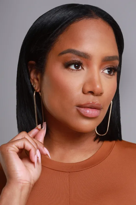 Long Haul Oval Shaped Hoop Earrings - Gold sold by Swankaposh