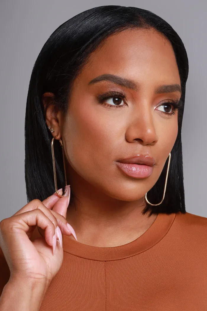 Long Haul Oval Shaped Hoop Earrings - Gold sold by Swankaposh
